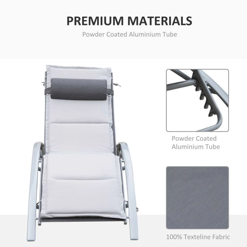 Outsunny Patio Reclining Chaise Lounge with Cushion and Padded Pillow Grey