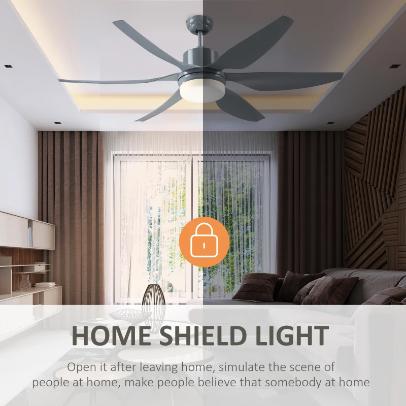 HOMCOM 52" Reversible Indoor Ceiling Fan with Light, Modern Mount LED Lighting Fan with Remote Control, for Bedroom, and Living Room, Gray