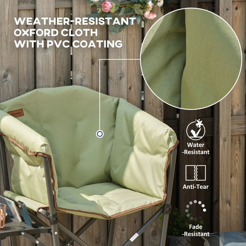 Outsunny Folding Camping Chair, Padded Director Chair with Side Table and Cup Holder, Portable for Picnic, Beach, Hiking, Travel, Green