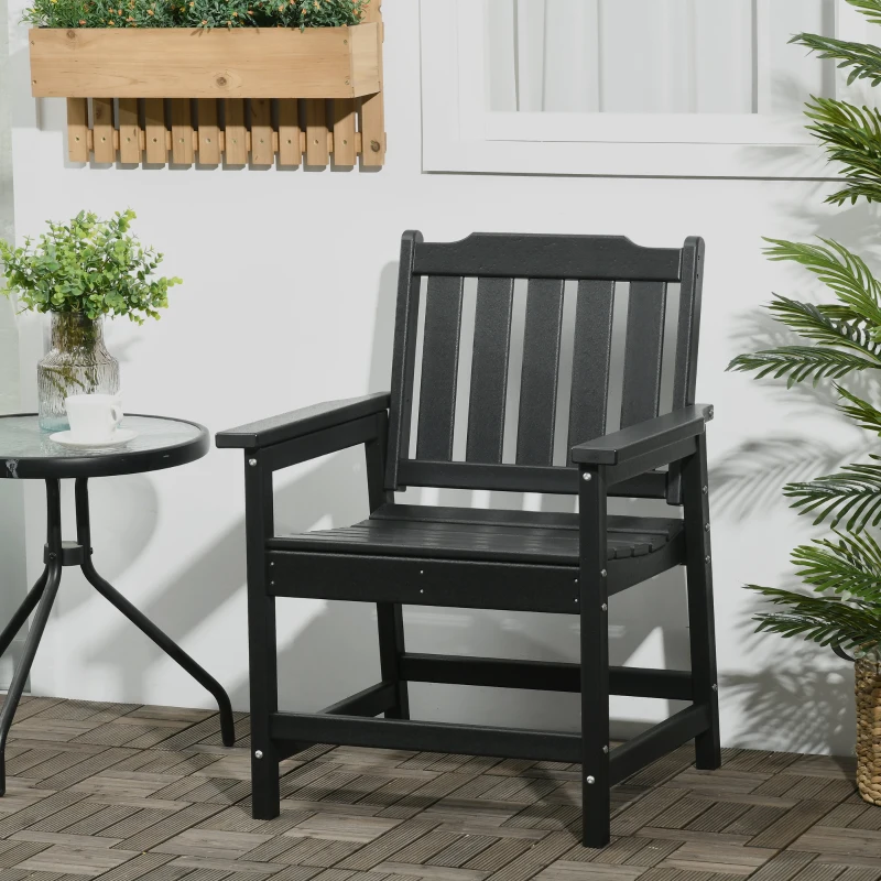 Outsunny 2 Piece All-Weather Patio Chairs, HDPE Patio Dining Chair Set, Heavy Duty Wood-Like Outdoor Furniture, Black