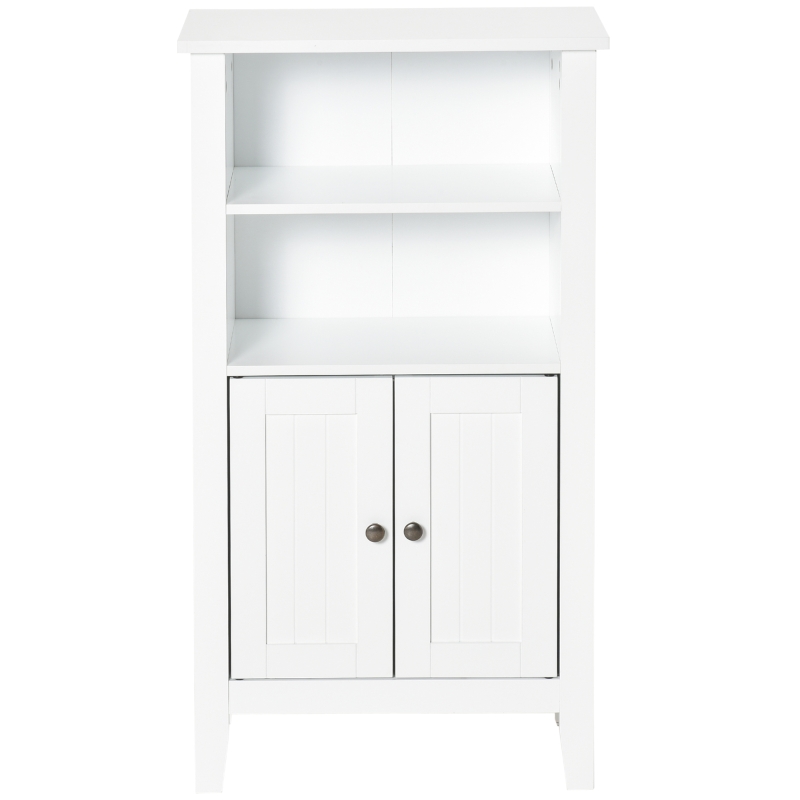 kleankin Bathroom Floor Cabinet, Wooden Bathroom Cabinet with 2 Open Shelves, Double Doors and Adjustable Shelves, Freestanding Storage Cabinet for Bathroom, White