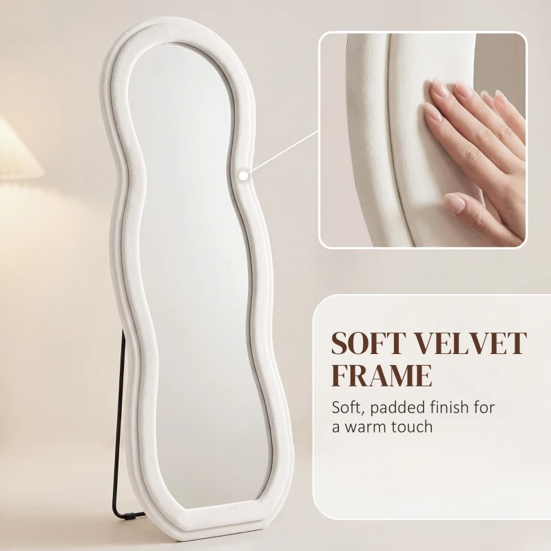 HOMCOM 64" x 24" Full Length Mirror, Floor Mirror Hanging or Wall Mount, with Arched Wavy Velvet Frame for Bedroom