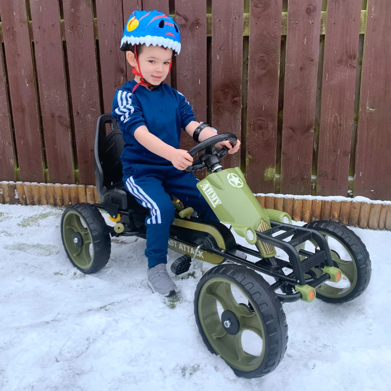 Aosom Pedal Go Kart with Adjustable Seat, EVA Tyres, Safety Handbrake, for Ages 3-6 Years Old, Green