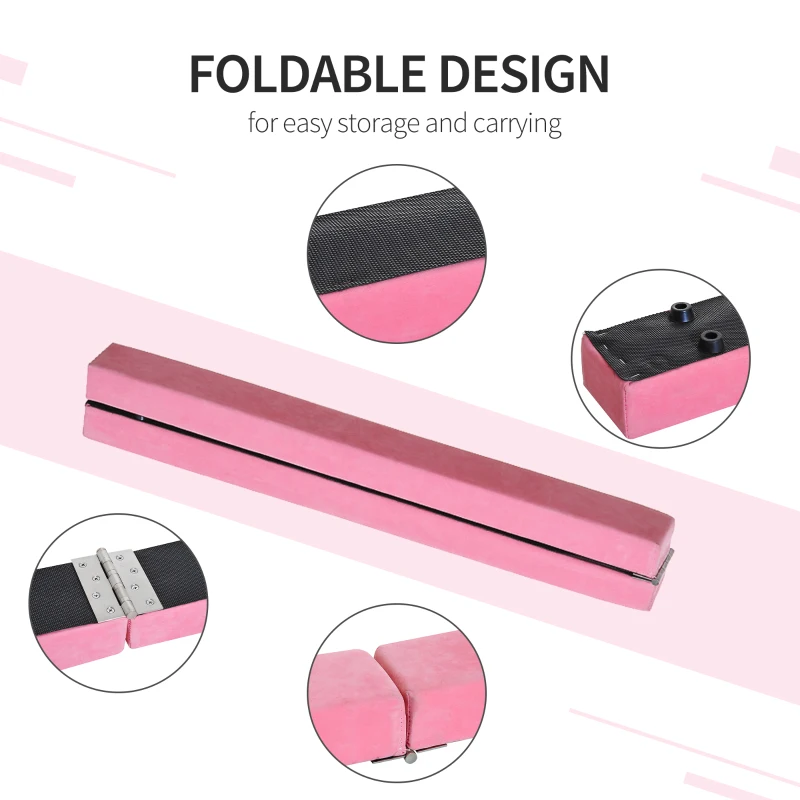 Soozier 7ft Folding Balance Beam, Gymnastics Beam with Wood Core, Pink