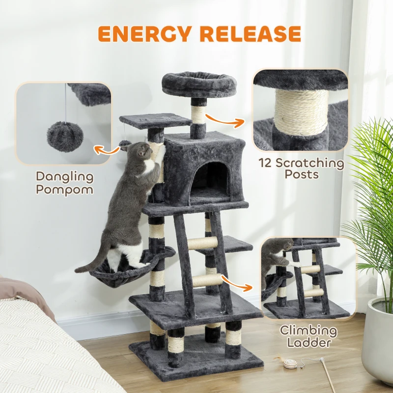 PawHut 52 Inch Large Cat Tree for Indoor Cats, Dark Grey