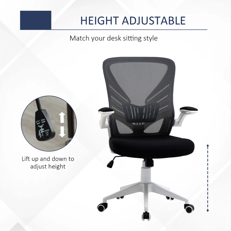 Vinsetto Mid-Back Mesh Home Office Chair Computer Task Ergonomic Desk Chair with Lumbar Back Support, Flip-Up Arm, and Adjustable Height, Grey