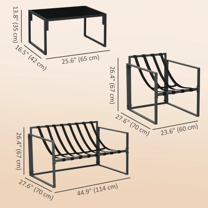 Outsunny 4 Piece Outdoor Furniture Set, Patio Conversation Set with Tempered Glass Table, Loveseat, 2 Chairs and Cushions, Beige