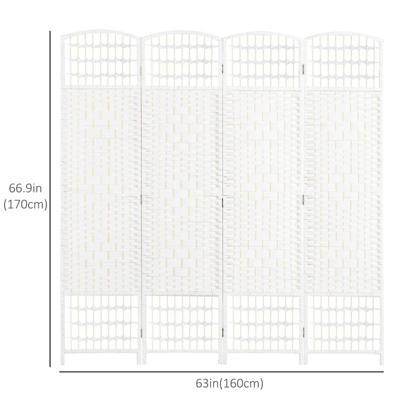 HOMCOM 4 Panel Folding Room Divider, Portable Privacy Screen, Wave Fiber Room Partition for Home Office, White