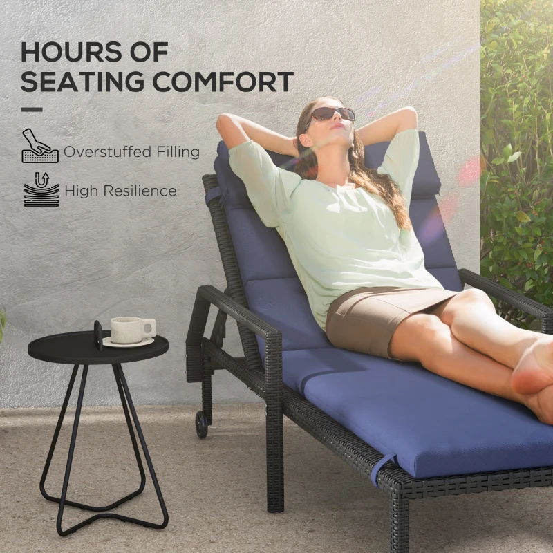 Outsunny Patio Chaise Lounge Chair Cushion Replacement Sun Lounger Pads with Headrest and Ties, Dark Blue