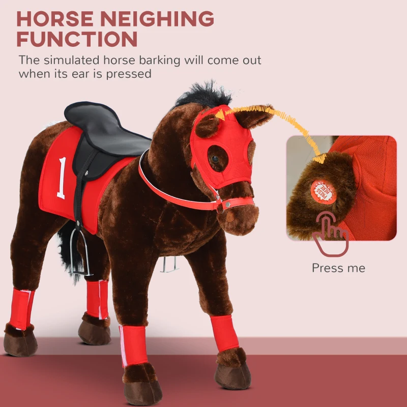 Qaba Ride on Horse for Kids 3-8 Years Old w/ Neighing Sound, Saddle & Stirrups