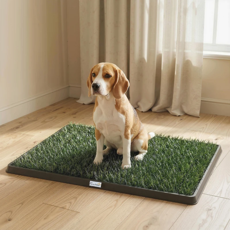 PawHut Dog Grass Pad with Tray, Artificial Grass Pet Training Toilet with Drainage Grid, Grass Mat