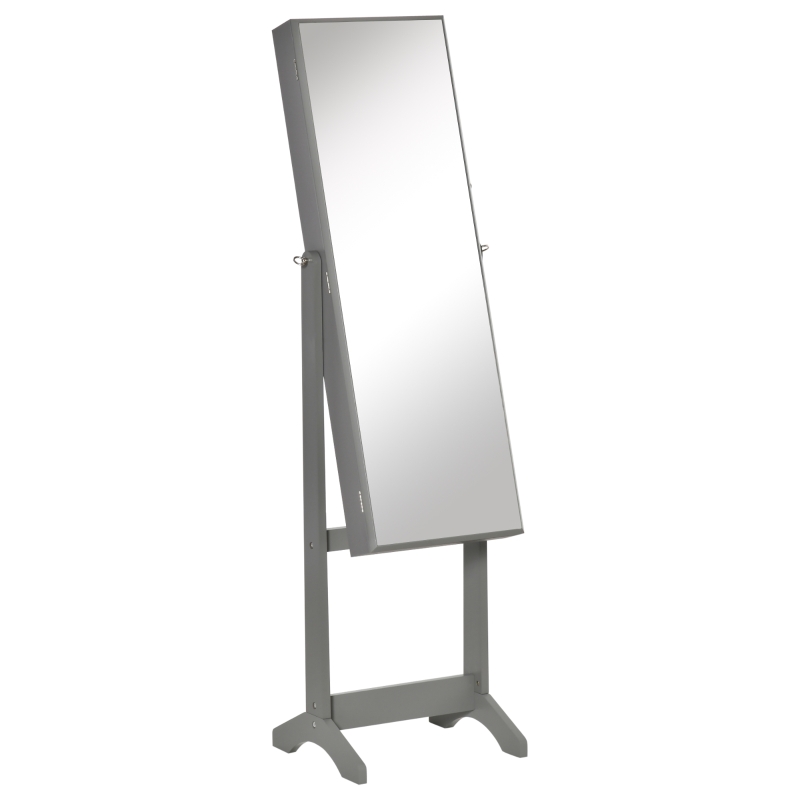 HOMCOM Mirror Jewelry Cabinet Armoire, Lockable Jewelry Organizer with Full-Length Mirror, 3 Angle Adjustable, Grey
