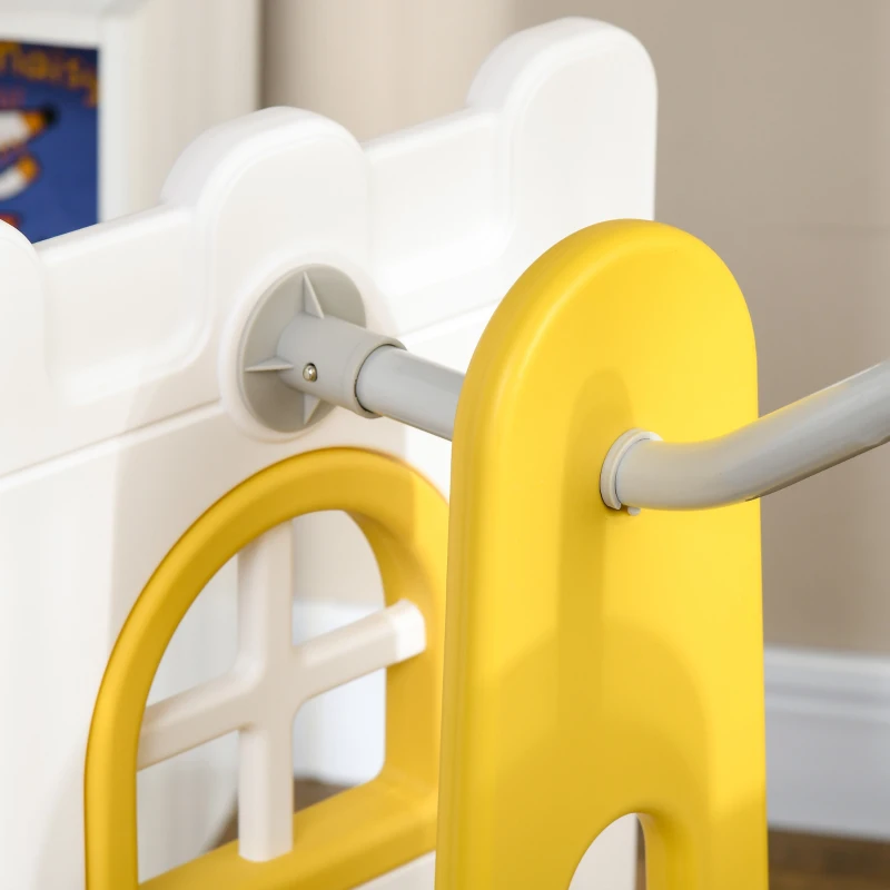 Qaba 6 in 1 Toddler Slide and Swing Set Indoor for Age 1-3 Years w/ Basketball Hoop, Climber, Storage Telescope, Yellow