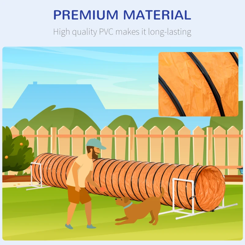 PawHut Dog Tunnel, 13 Foot Long, 24" Open Pet Agility Equipment with 2 Support Brackets, Carrying Bag, Orange