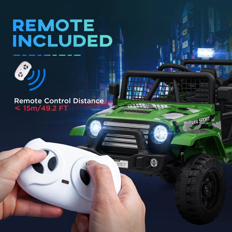 Qaba 12V Ride on Car, Ride on Truck w/ Remote, 4 Suspension Wheels, 3 MPH Max Speed, Music, Horn & Lights, Green