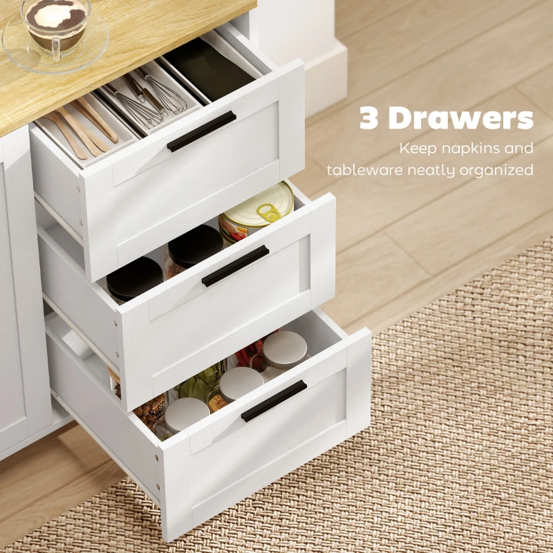 HOMCOM Buffet Cabinet with Soft-Close Doors, Modern Sideboard with 3 Drawers for Living Room, Kitchen, Dining Room, White
