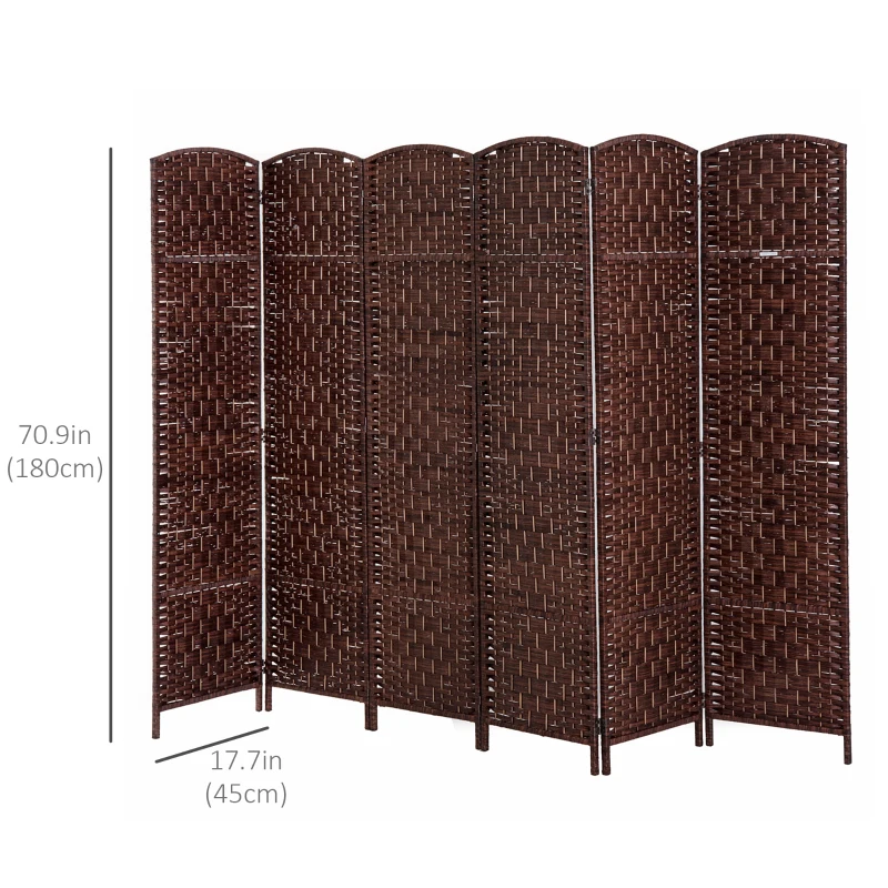 HOMCOM 6ft Folding Room Divider, 6 Panel Wall Partition with Wooden Frame for Bedroom, Home Office, Brown