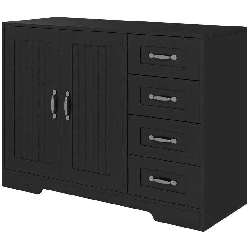 HOMCOM Modern Sideboard Buffet Cabinet with 4 Drawers and 2 Beadboard Doors, Kitchen Storage Cabinet, Black