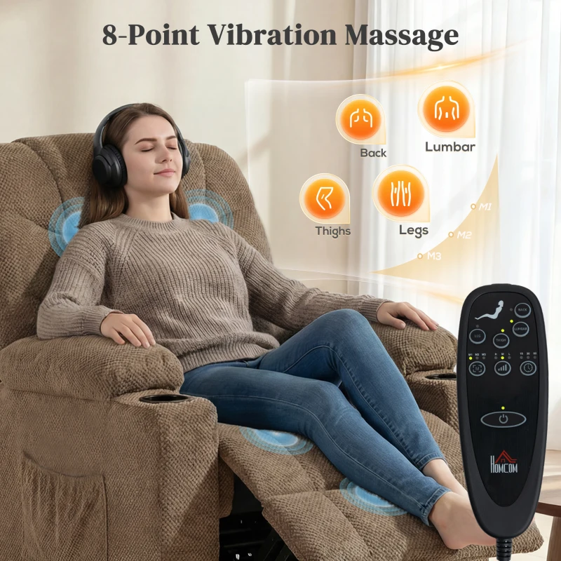 HOMCOM Power Recliner Chair with Massage, Electric Lift Chair for Elderly with Side Pockets, Cup Holders, Remote, Brown