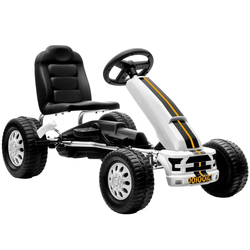 Qaba Lightweight Pedal Go Kart with Steering Wheel, Go Cart Ride on Toy with Adjustable Seat for 3+ Years, White