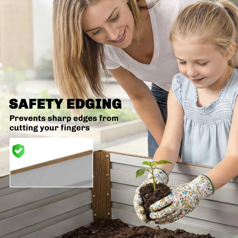 Outsunny 8' x 4' x 2' Raised Garden Bed, Galvanized Planter Box for Growing Flowers, Herbs and Vegetables Dark Brown Wood Effect