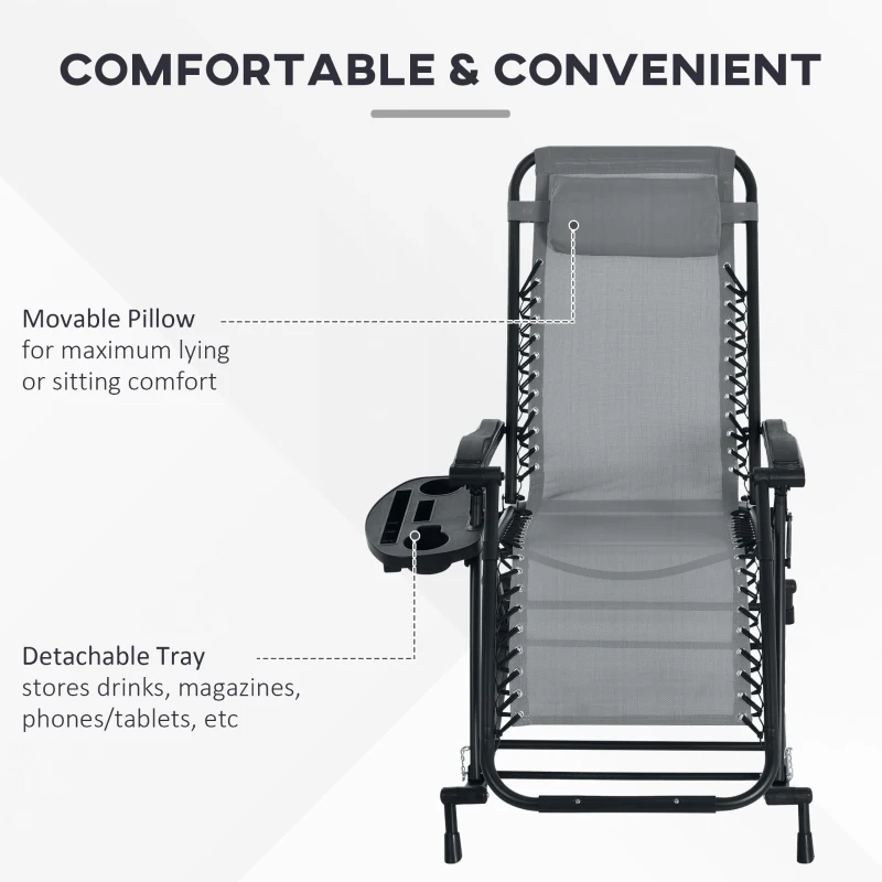 Outsunny 2 Outdoor Rocking Chairs Foldable Reclining Zero Gravity Lounge Rockers w/ Pillow Cup & Phone Holder, Gray