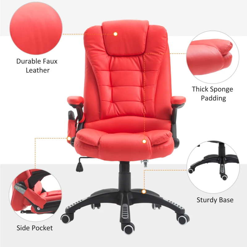 HOMCOM Adjustable Heated Ergonomic Massage Office Chair Swivel Vibrating High Back Faux Leather Executive Chair