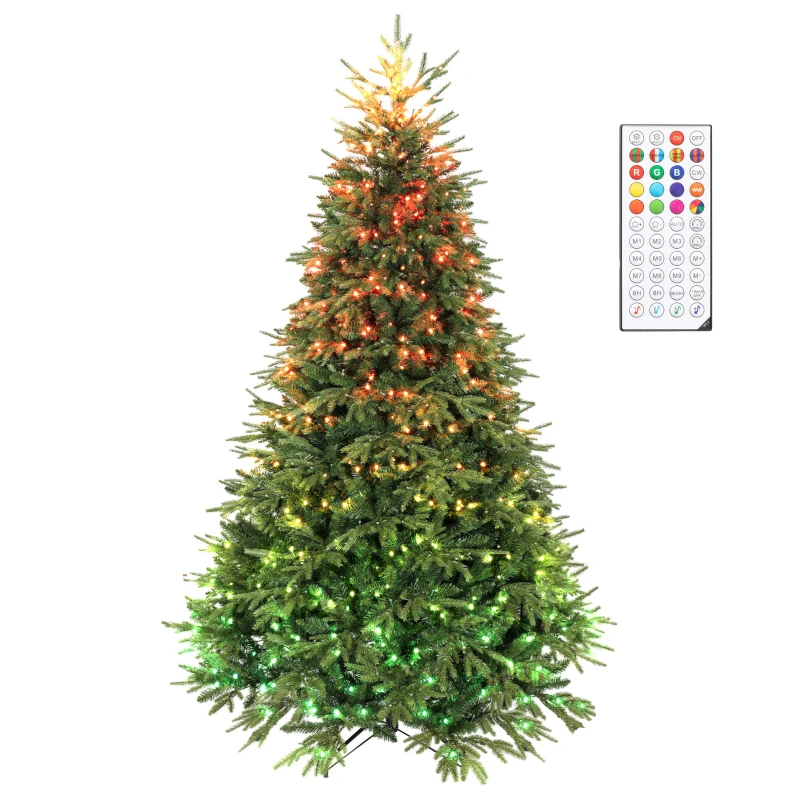 HOMCOM 7.5ft Christmas Tree with Synchronized LEDs, DIY Function, Frasier Grande Fir with Hinge Design, Remote, Daily Timer