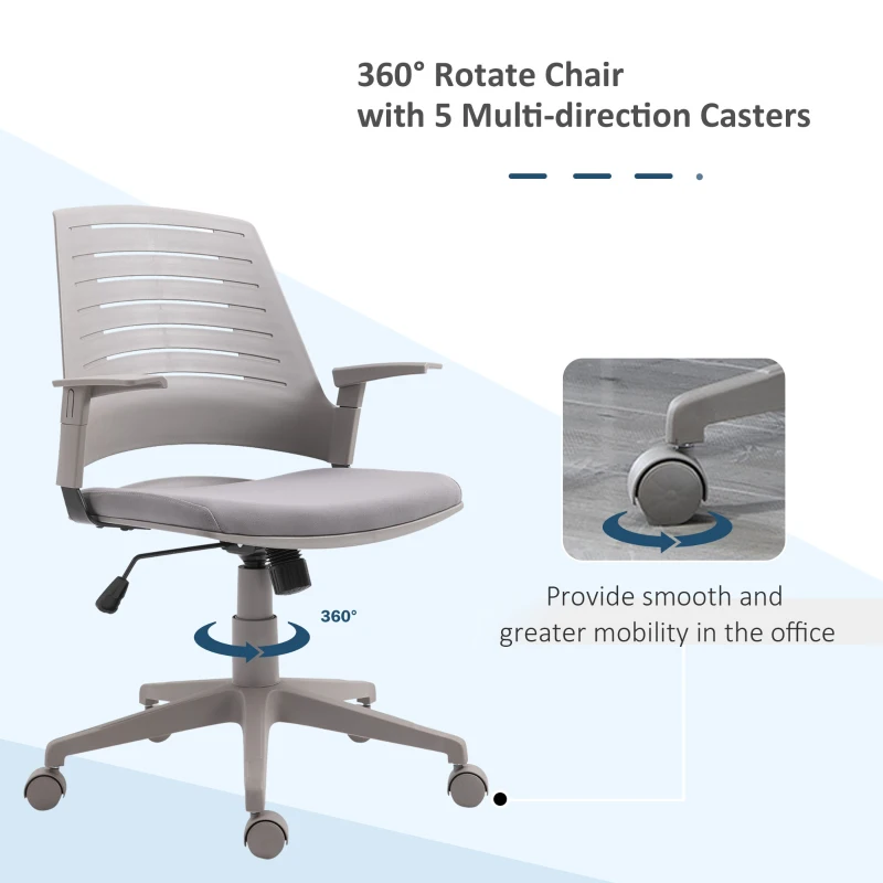 Vinsetto Mid Back Office Chair Computer Swivel Rolling Task Chair with Height Adjustable, Arm, Breathable Back, Grey