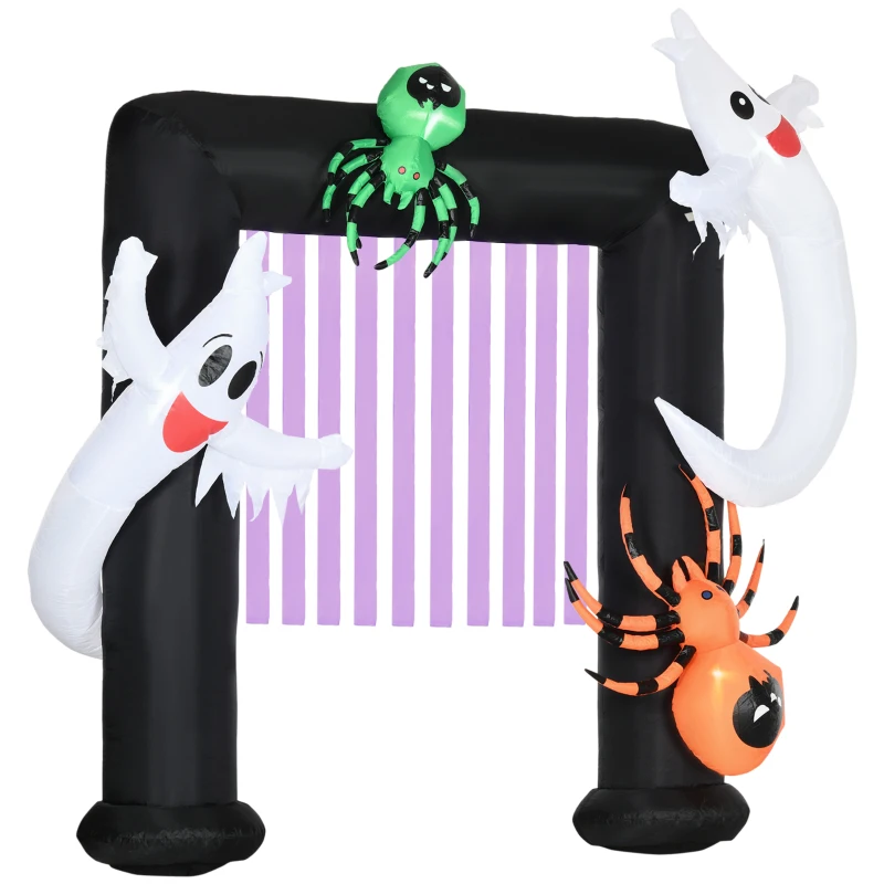 HOMCOM 8' Inflatable Halloween Archway with Ghosts and Spiders, Blow Up Outdoor LED Yard Display, Waterproof