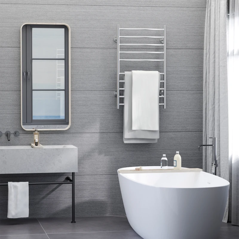HomCom 10-Bar Curved Stainless Steel Wall Mounted Electric Heated Towel Rack Warmer
