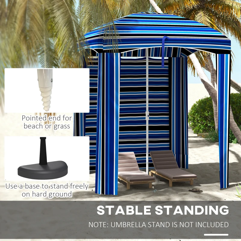 Outsunny 70.1" L x 70.1" W Cabana Umbrella with Walls, Vents, Ruffles, Carry Bag, Beach Umbrella, Blue Stripe