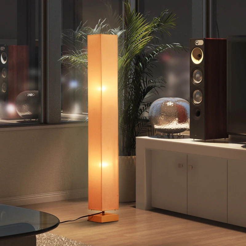 HOMCOM Modern Free Standing Rectangle Floor Lamp, 47 Inches Tall with Linen Shade for Living Room and Bedroom, Beige