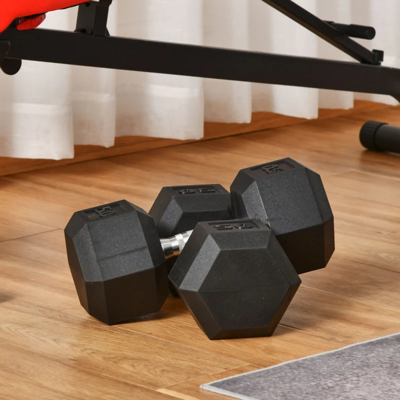 Soozier 2 x 50lbs Hex Dumbbell Set of 2, Rubber Weights Exercise Fitness with Non-Slip Handles, Anti-roll, for Women or Men Home Gym Workout, Black