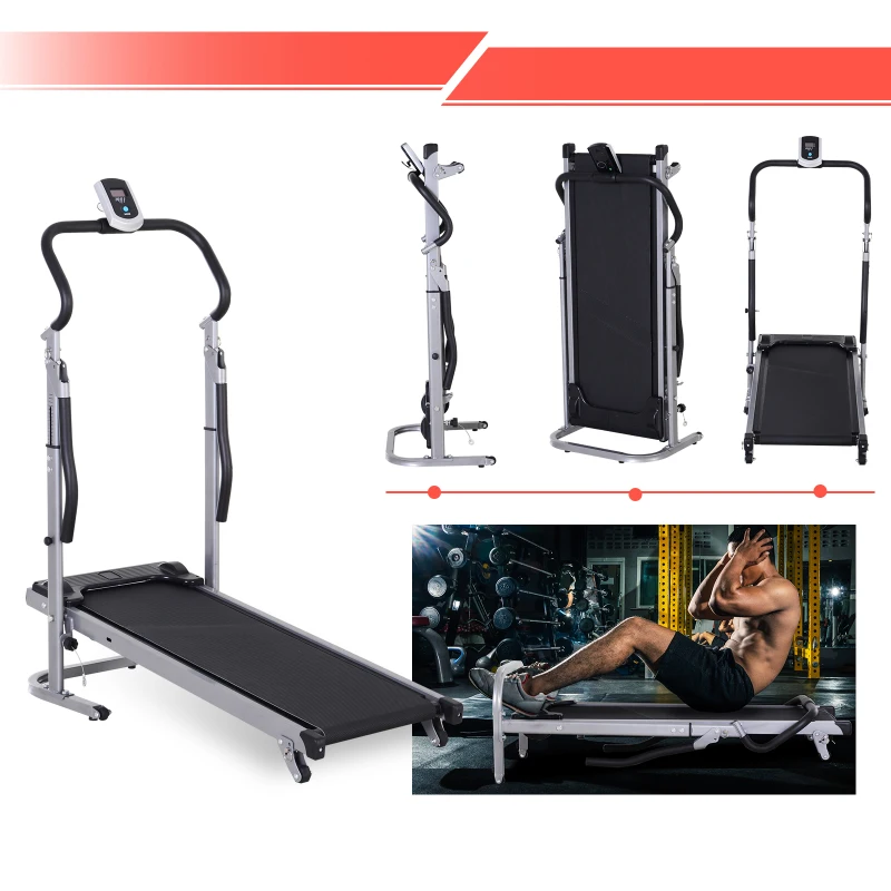 Soozier 2-in-1 Foldable Treadmill Walking Pad Manual Treadmill Machine Sit Up Bench with LCD Screen Home Exercise Fitness