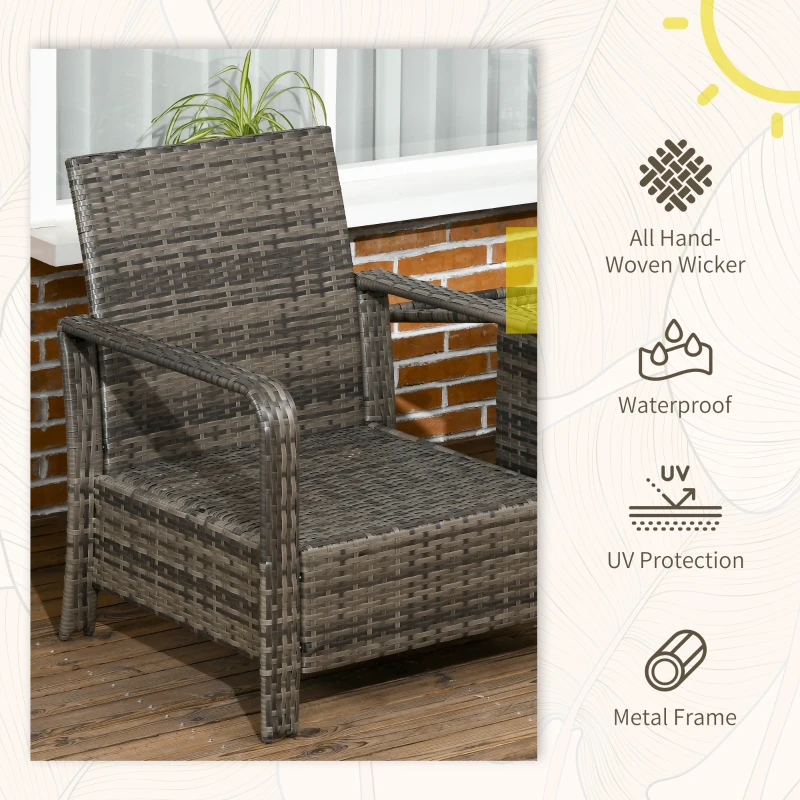 Outsunny 3 Piece Patio Furniture, PE Wicker Storage Table & Chairs, Beige