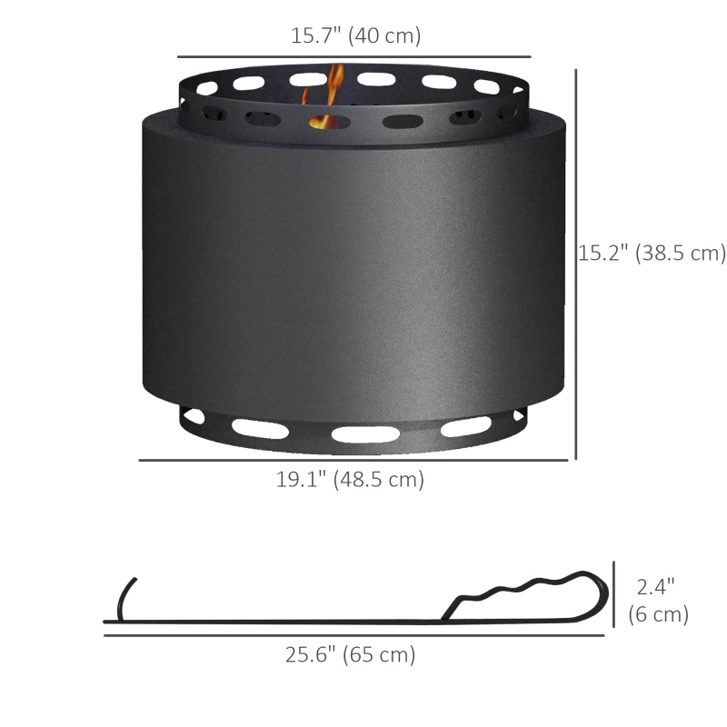 Outsunny Smokeless Fire Pit, Portable Wood Burning Firepit with Poker for Garden Camping Bonfire Party, Metal, Black
