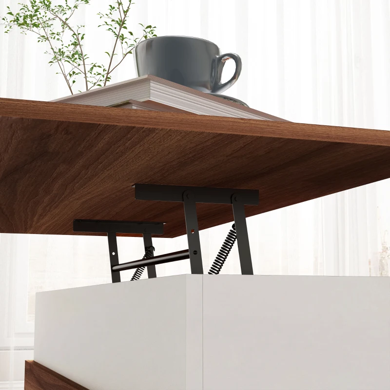 HOMCOM Lift Top Coffee Table with Hidden Compartments and Wood Legs, Walnut
