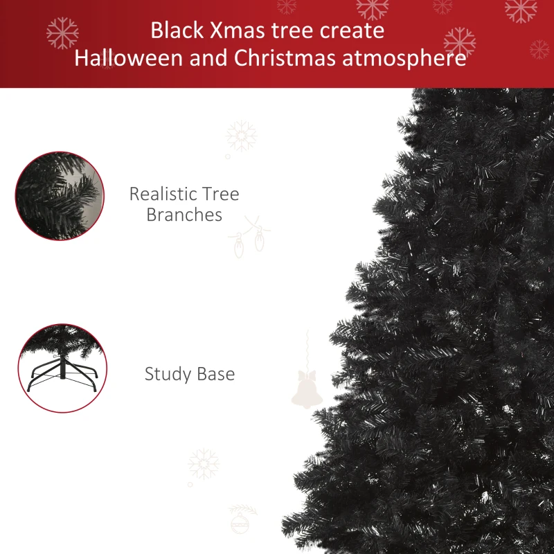 HOMCOM 7ft Artificial Christmas Tree Holiday Home Indoor Decoration with Automatic Open, Black