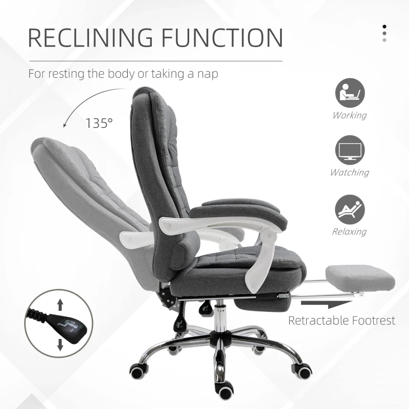 Vinsetto Home Office Chair Computer Chair with Retractable Footrest Adjustable Height Reclining Function Dark Gray