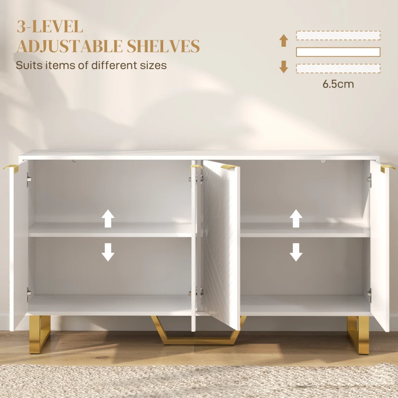 HOMCOM Sideboard Buffet Cabinet with Adjustable Shelves, Living Room Cabinet, TV Cabinet for 65 Inch TV, White