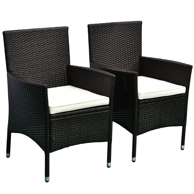 Outsunny 2 Piece Patio Armchair Wicker Chair Outdoor Modern PE Rattan w/ Cushion Brown