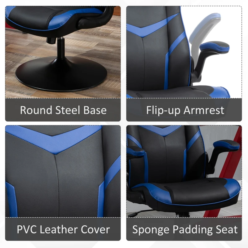 Vinsetto High Back Video Gaming Chair Height Adjustable Flip-up Armrest 360° Swivel Racing Gamer with Pedestal Base, Black and Blue