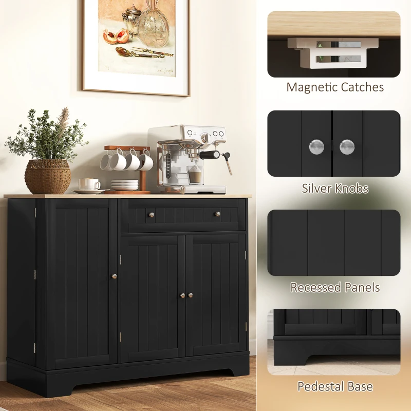 HOMCOM Modern Sideboard Cabinet, 41" Kitchen Buffet Cabinet with Drawer, Adjustable Shelf, 3 Doors for Dining Room, Black