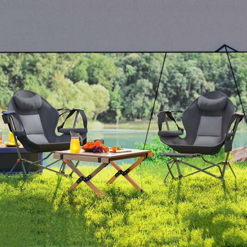 Outsunny Hammock Camping Chair Set of 2, Adjustable Back Folding Swinging Hammock Chair with Cup Holder, Padded Seat, Dark Gray