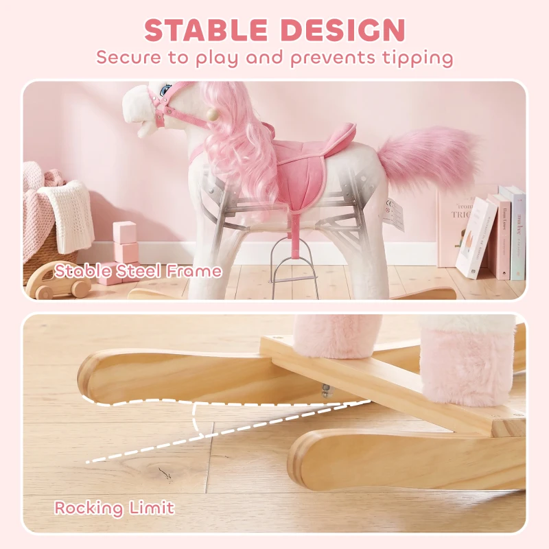 Qaba Baby Rocking Horse, Unicorn Kid Ride on Toy with Rocking Limit, Tail Wag Mouth Movement, Sounds for 3-5 Y, White