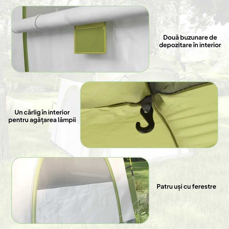 Outsunny Instant Automatic Camping Dome Tent Portable with 4 Doors and 4 Windows for 3 Person, Green