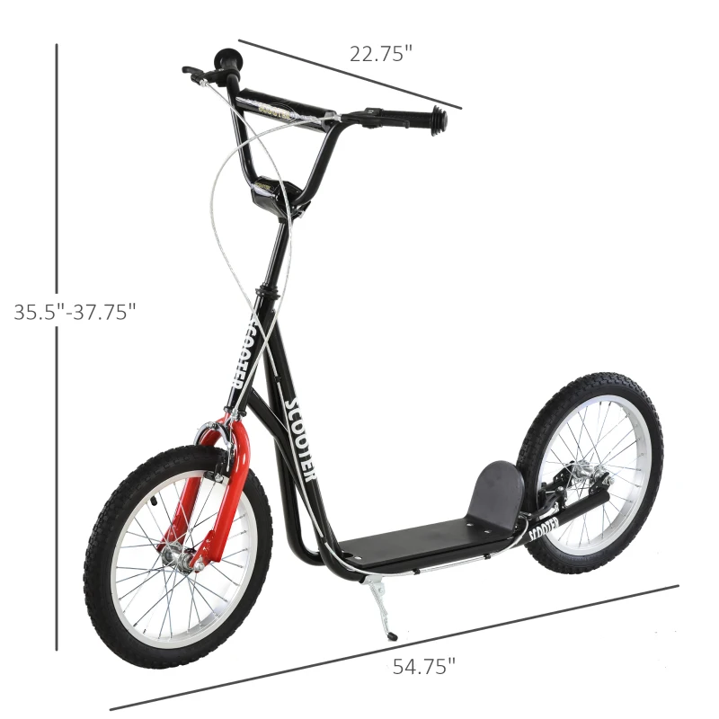 Aosom Kids Kick Scooter for 5+ Year Old, Kids Ride on Toy w/ 16'' Inflatable Wheel Dual Brakes, Black