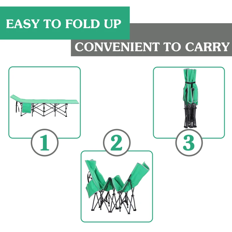 Outsunny Folding Camping Cots for Adults with Carry Bag, Side Pocket, Outdoor Portable Sleeping Bed, 330 lbs. Capacity, Green
