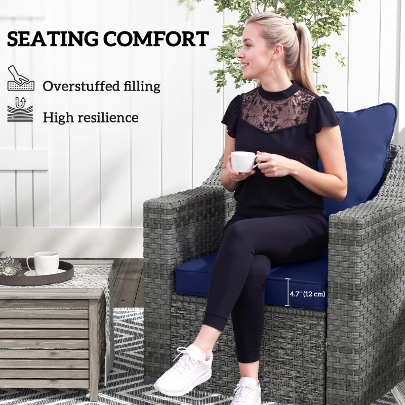 Outsunny Seat Cushion Back Pillows Replacement Set of 2, Patio Chair Cushions Set for Indoor Outdoor, Dark Blue